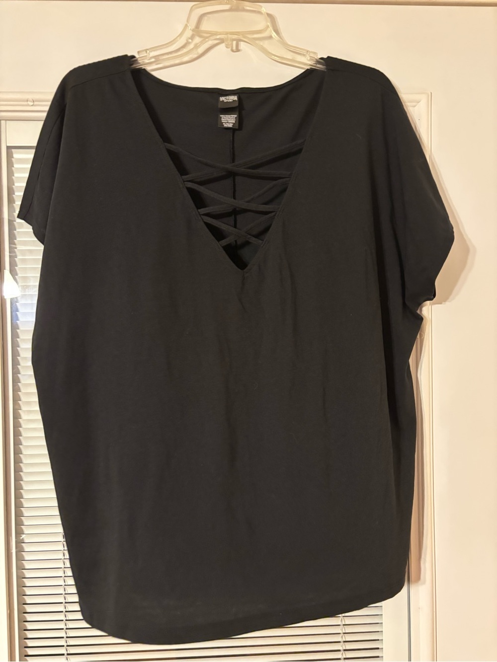 Victoria's Secret Black V-Neck Top with Lattice Detail